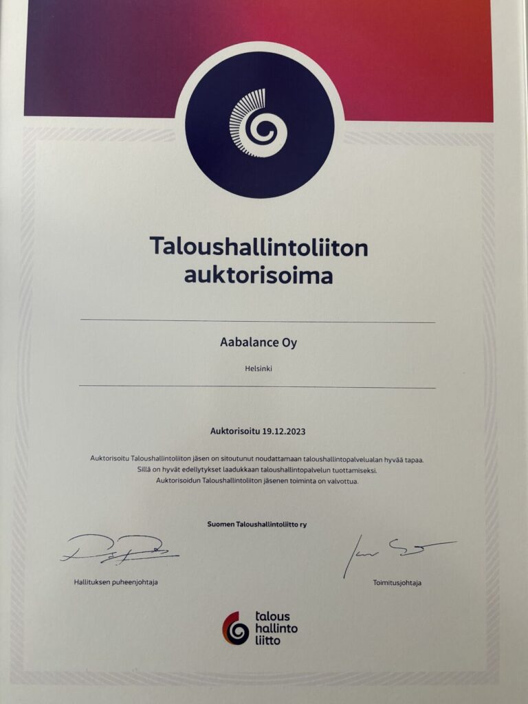 Talouhallintoliito auktorisoima Aabalance